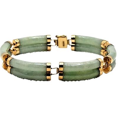 Double Fu Fuku Fortune Spring Jade & 14k Yellow Gold Bracelet