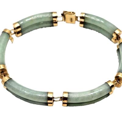 Double Fu Fuku Fortune Spring Jade & 14k Yellow Gold Bracelet