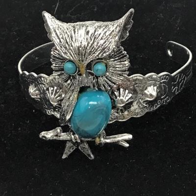 Turquoise stone owl bracelet