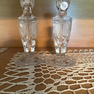 Vintage heavy clear glass candlesticks. Floral pattern