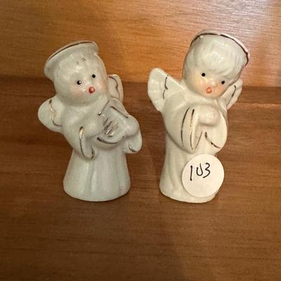 Vintage Angel Salt & Pepper Shakers White with Gold Trim 2-3/4