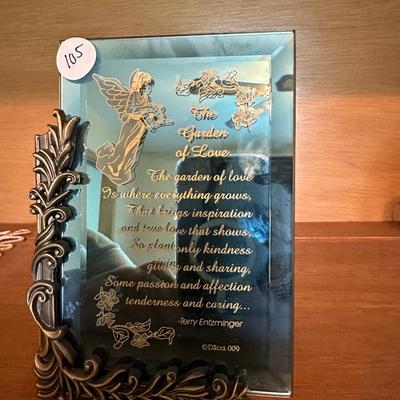 Garden of love PRAYER Glass Plaque With Decorative Metal Frame & Stand New In Box Dacra