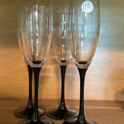 Vintage black stem wine glass made in France