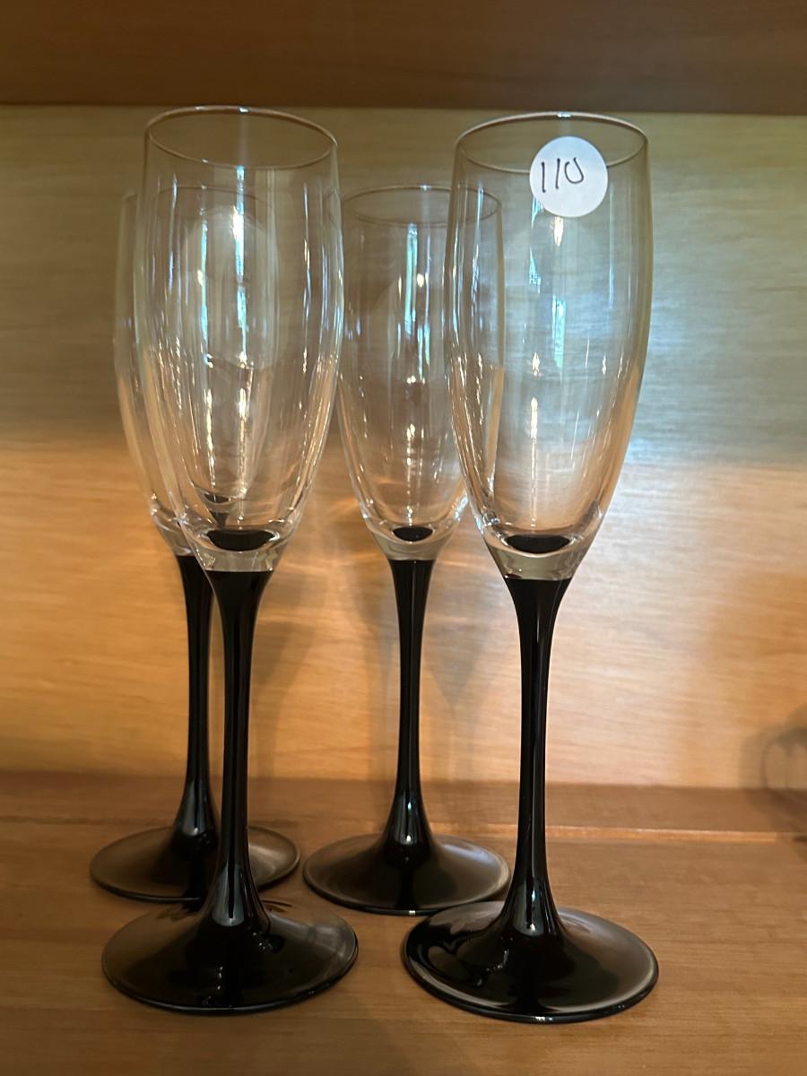 Vintage black stem wine glass made in France