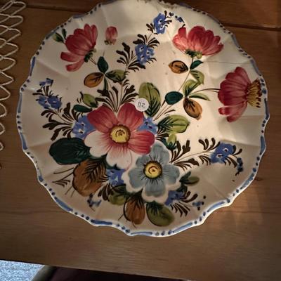 Rare 1950s Florita E & R Italy Pottery Large Serving Cake Plate