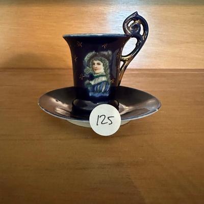 Vintage Miniature Tea Cup & Saucer, Mini Teacup and Saucer, Limoges Cobalt Cup n Saucer, Porcelain Cup and Saucer