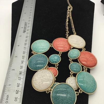 Coral, blue, turquoise, and white stoned necklace