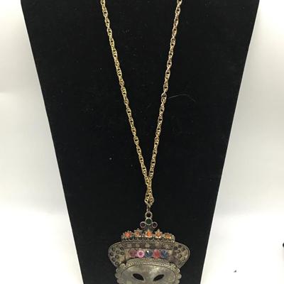 Mask faced pendant statement Necklace