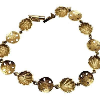 Solid 14K Yellow Gold Diamond Cut Shell & Sand Dollar Chain Bracelet