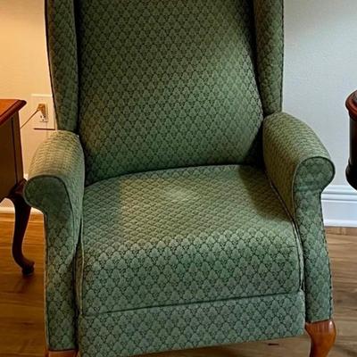 Green diamond pattern wing back reclining chair