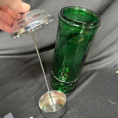 Green Glass Straw Holder