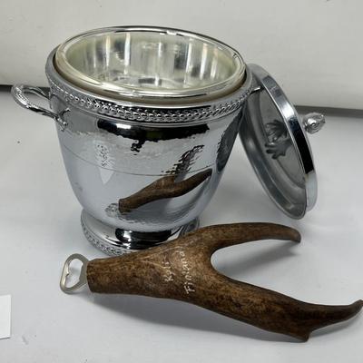 Chrome Ice bucket w/ elk horn opener