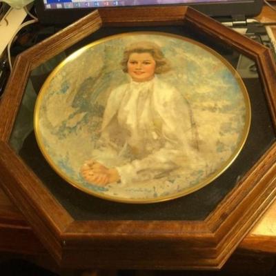 Princess Grace Collectors Plate in Custom Wooden Plate Hanger with Glass Shield as Pictured.