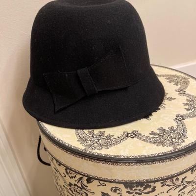 Black wool cloche hat with bow