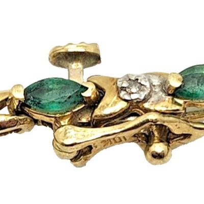 Gorgeous Marquise Emerald & Diamond 10k Yellow Gold Tennis Bracelet