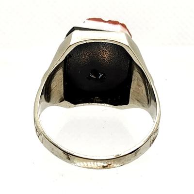 Vintage Intaglio Double Head 10K White Gold Men's Ring