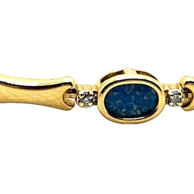 Gorgeous Blue Opal & Diamond 14K Yellow Gold Tennis Bracelet