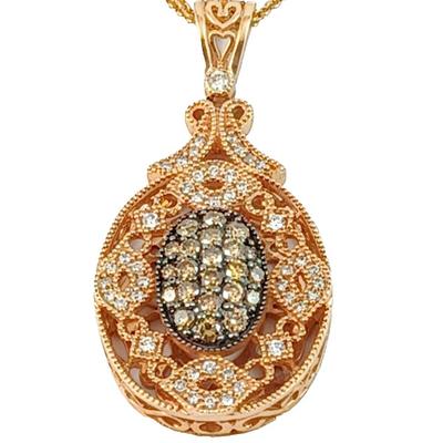 .75ct Champagne & White Diamond 14K Pink Gold Pendant and Necklace MSRP $5359