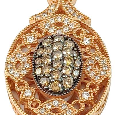 .75ct Champagne & White Diamond 14K Pink Gold Pendant and Necklace MSRP $5359