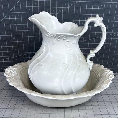 VICTOR CHINA COMPANY - Antique Pitcher and A Reproduction Bowl SET 