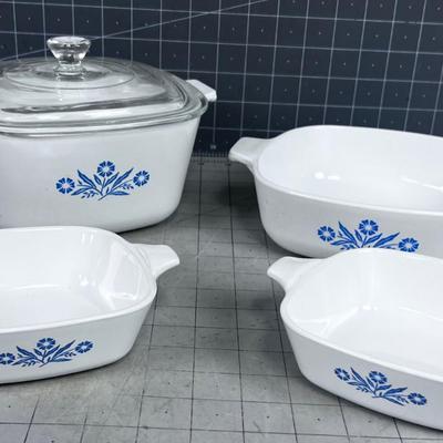 Corelle Blue Cornflower Baking Dishes (4 Dishes 1 Lid) 