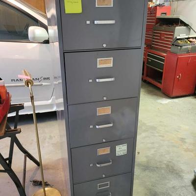 Gray five drawer filing cabinet