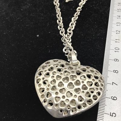 Large Heart Necklace Silver Tone