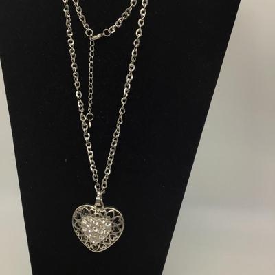Large Heart Necklace Silver Tone
