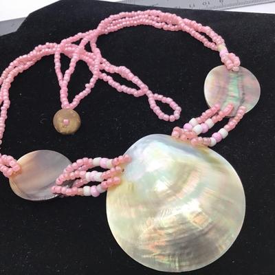 Opera Shell Pink Glass Bead Necklace.