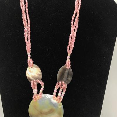 Opera Shell Pink Glass Bead Necklace.