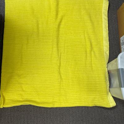 Bright Yellow Blanket vintage waffle pattered knit material 70's