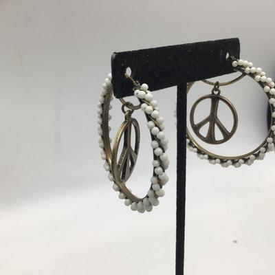 Peace, sign, earrings, bronze tone