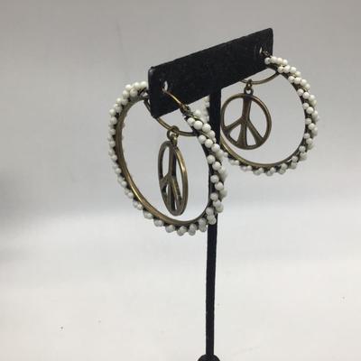 Peace, sign, earrings, bronze tone