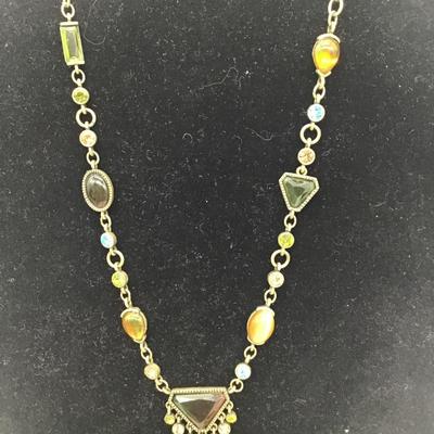 Vintage bronze, toned, gemstone necklace