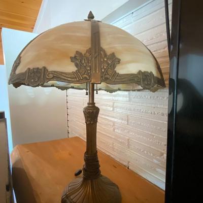Antique Art Noveau 6-Panel Slag Glass Lamp