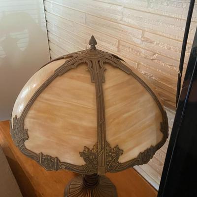 Antique Art Noveau 6-Panel Slag Glass Lamp
