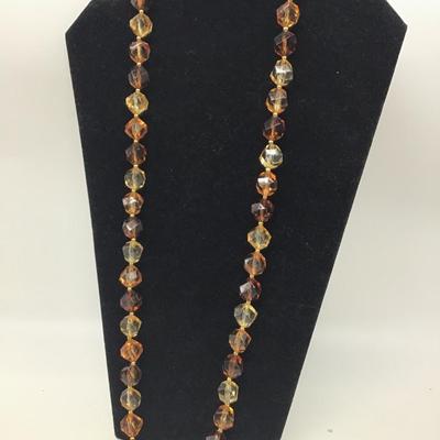 Beautiful vintage Amber tones, Faux Glass faceted necklace gold bead separators