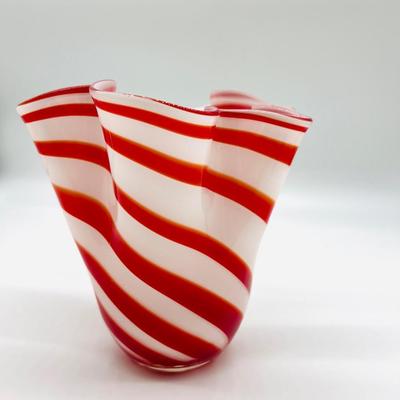 Beau Rivage Ruffle Peppermint Stripe Blown Glass Vase