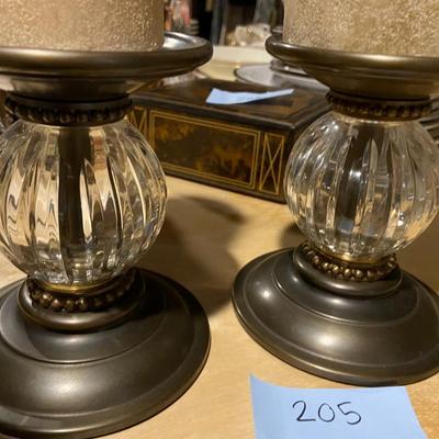 Pair of Metal and Glass Candle Sticks