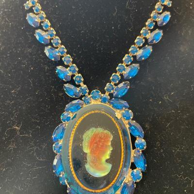 Stunning blue stone cameo necklace