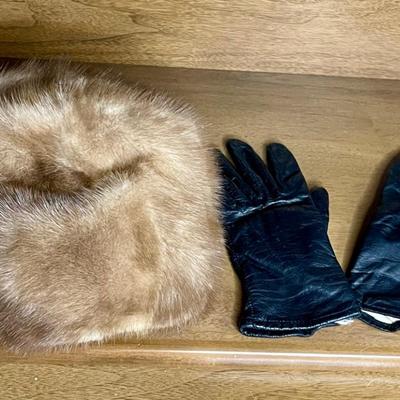 2 real fur hats (small) with leather gloves