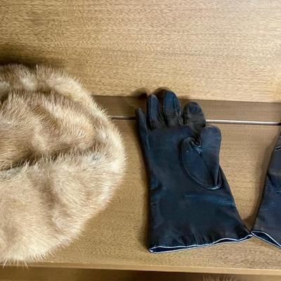 2 real fur hats (small) with leather gloves