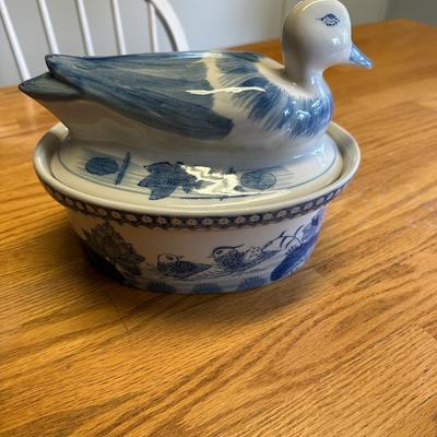 Vintage Asian Blue and White Duck Casserole