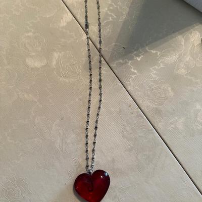 Big Large 3D Crystal Glass Red Heart Charm Pendant On Stainless Steel Chain