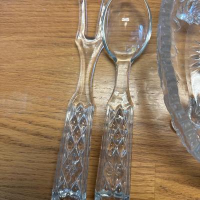 Crystal Salad Bowl w/ fork and spoon