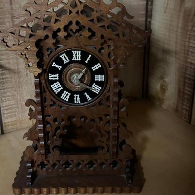 HANDMADE WOODEN DARK WOOD SCROLL SAW WALL CLOCK