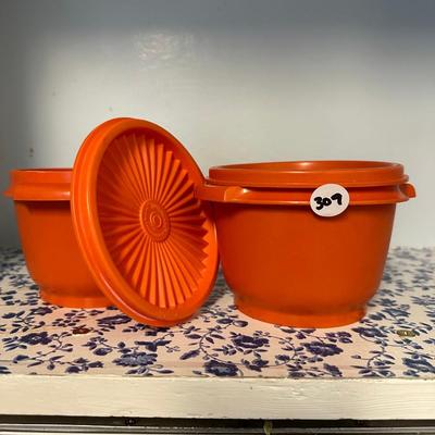 Vintage Tupperware Servalier Bowl Small Orange + Lid Starburst (Set of 2)