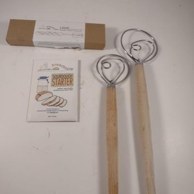 Bread Baking Utensils- Danish Dough Whisks, Lame, and Sourdough Starter