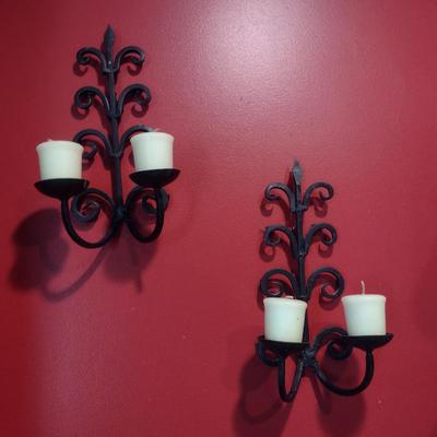 Pair of Cast Metal, Scroll Design Wall Mounted Candle Holders