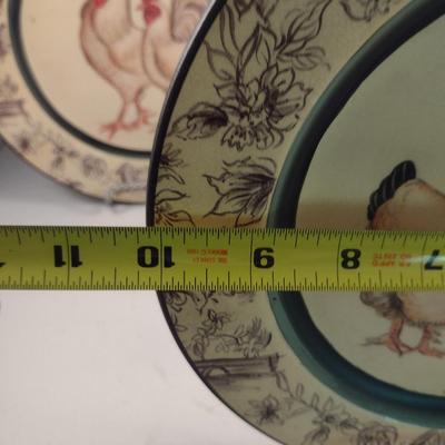 Set of Three Rooster and Chicken Design Decorative Plates